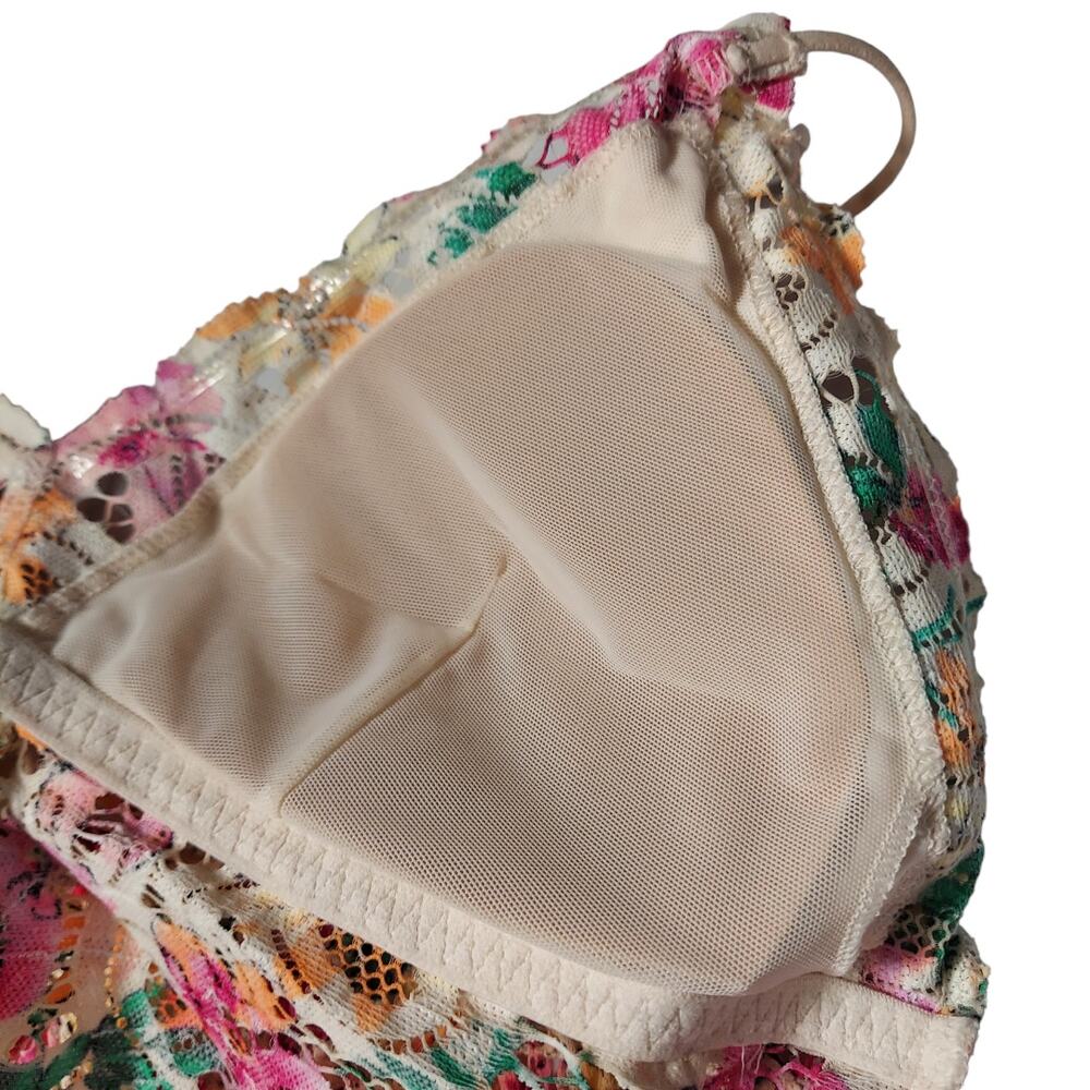 VICTORIA'S SECRET Pink Bralette Bright Floral Lace Size Medium M - Picture 8 of 10